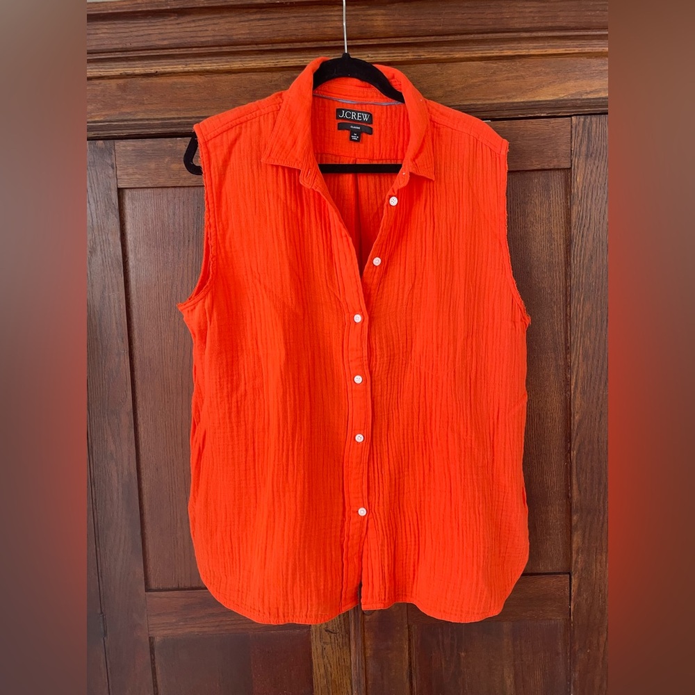 J. Crew Orange Sleeveless Button Down Shirt